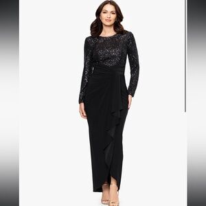 Betsy & Adam Black Sequin Long Sleeve Dress